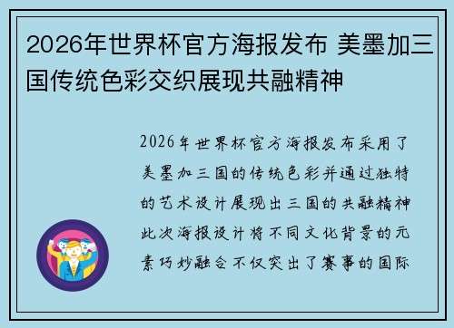 2026年世界杯官方海报发布 美墨加三国传统色彩交织展现共融精神